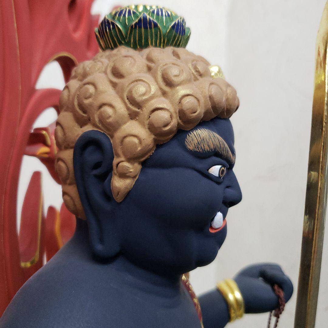 Ｂフライデー蔵出し特価希少台座極彩色錐金 不動明王半跏像7寸楠材高さ：約57cm