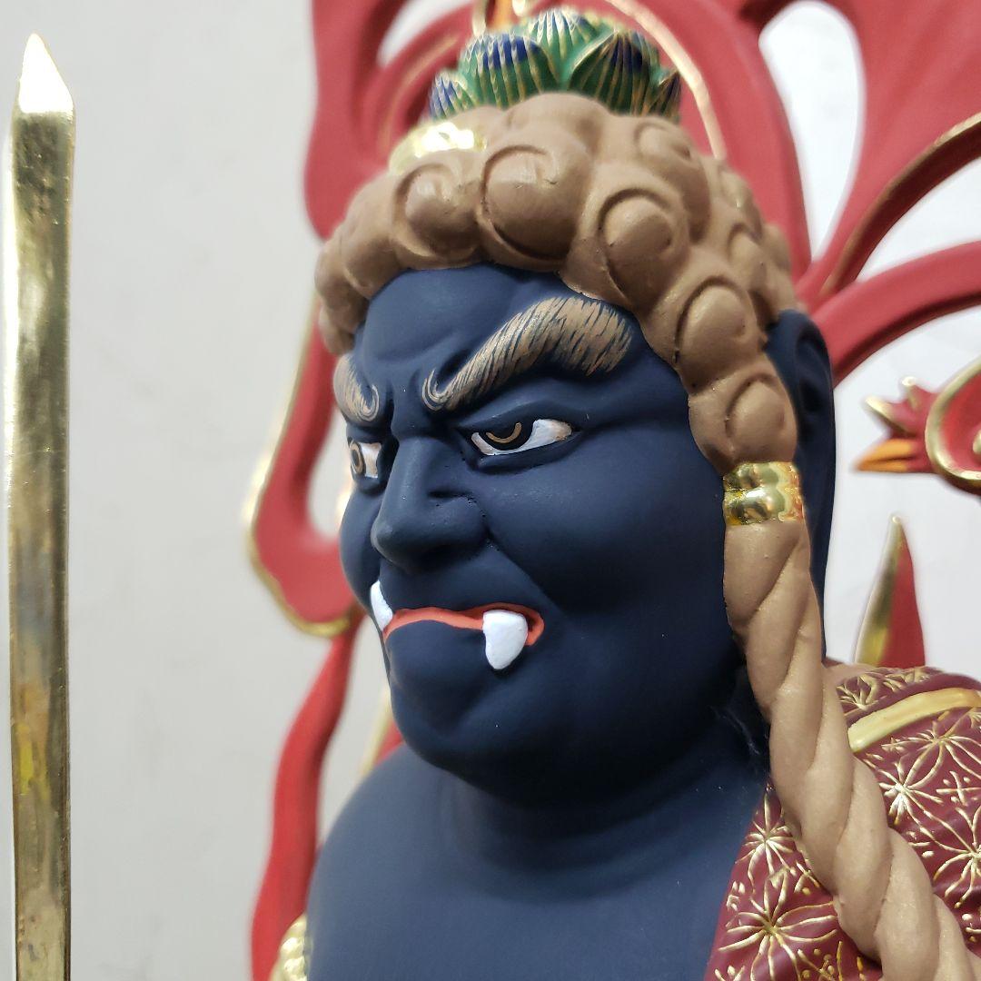 Ｂフライデー蔵出し特価希少台座極彩色錐金 不動明王半跏像7寸楠材高さ：約57cm