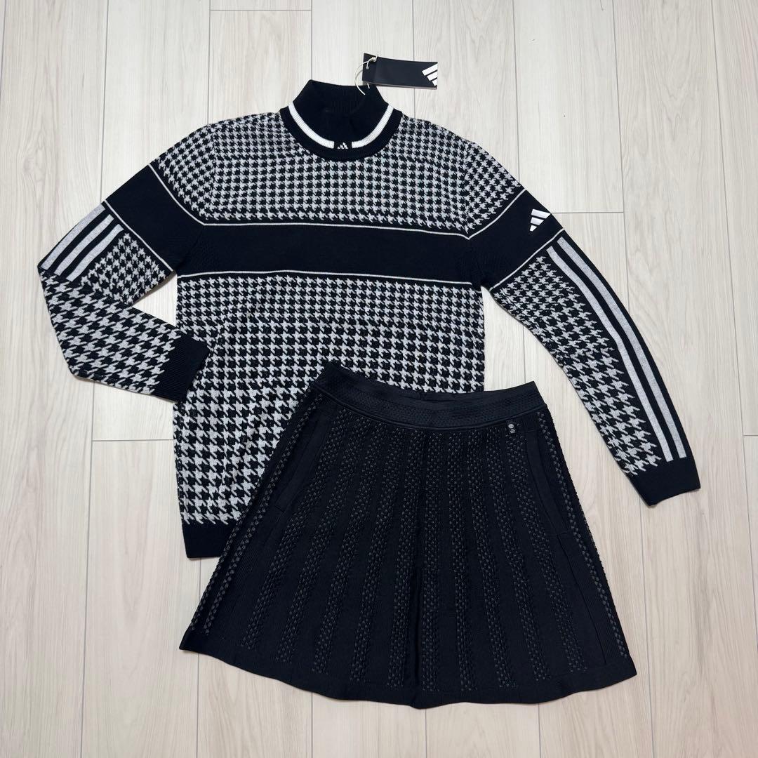 新品 アディダス セットアップ セーター プリーツスカート 千鳥柄 秋冬ニット