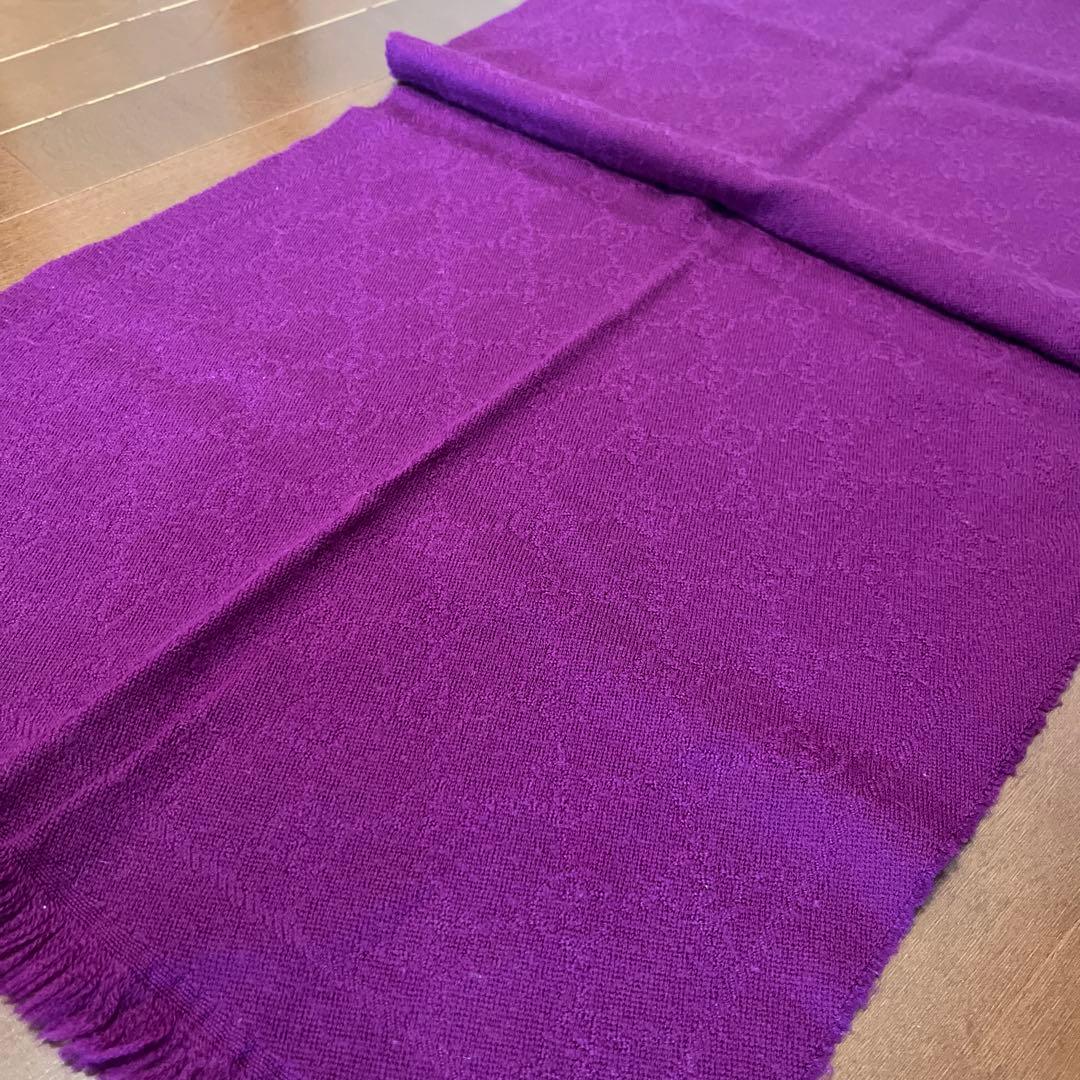 美品 GUCCI パープル ウールマフラー