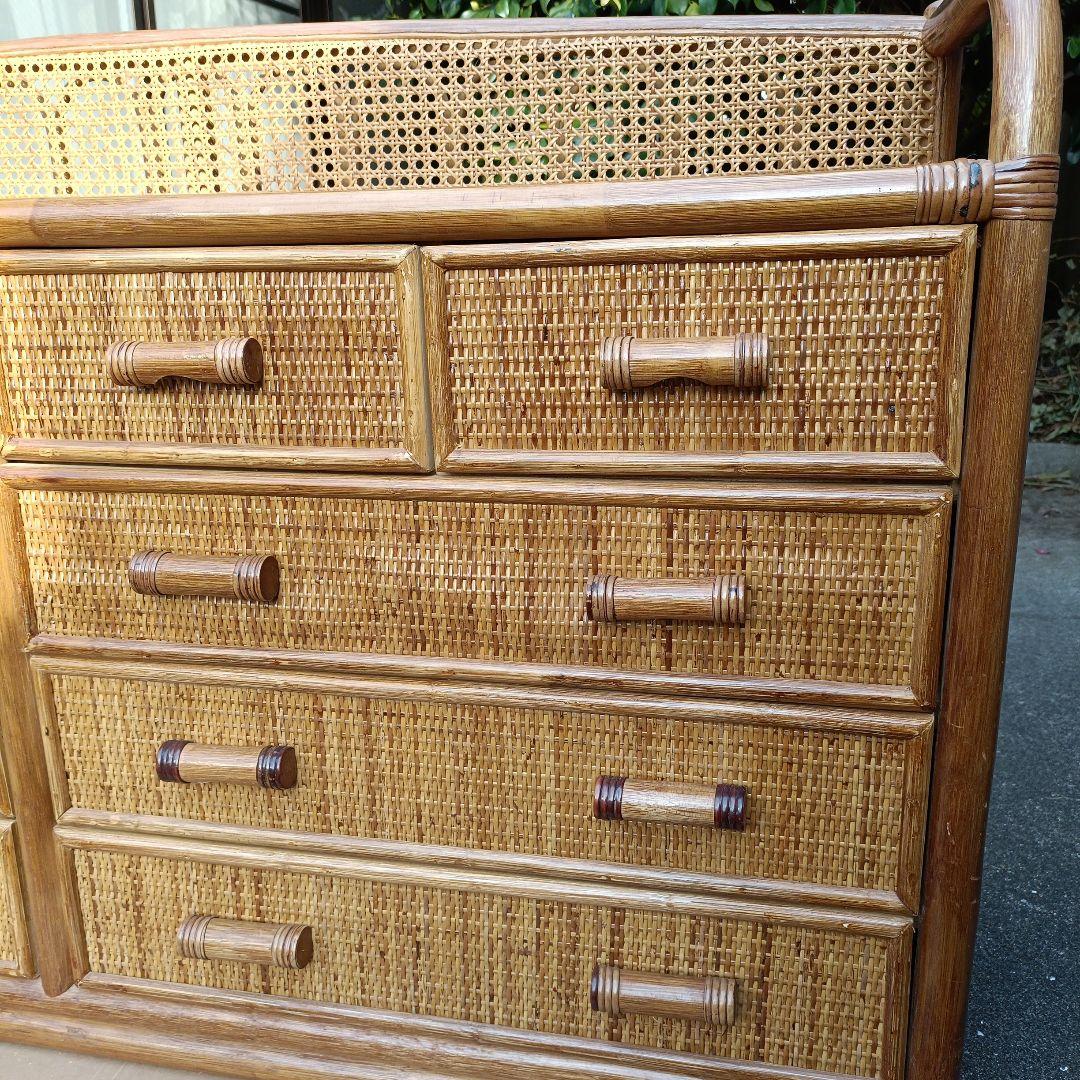 【希少】籐 ラタン チェスト 4段 引き出し10個 アジアン家具 収納タンス