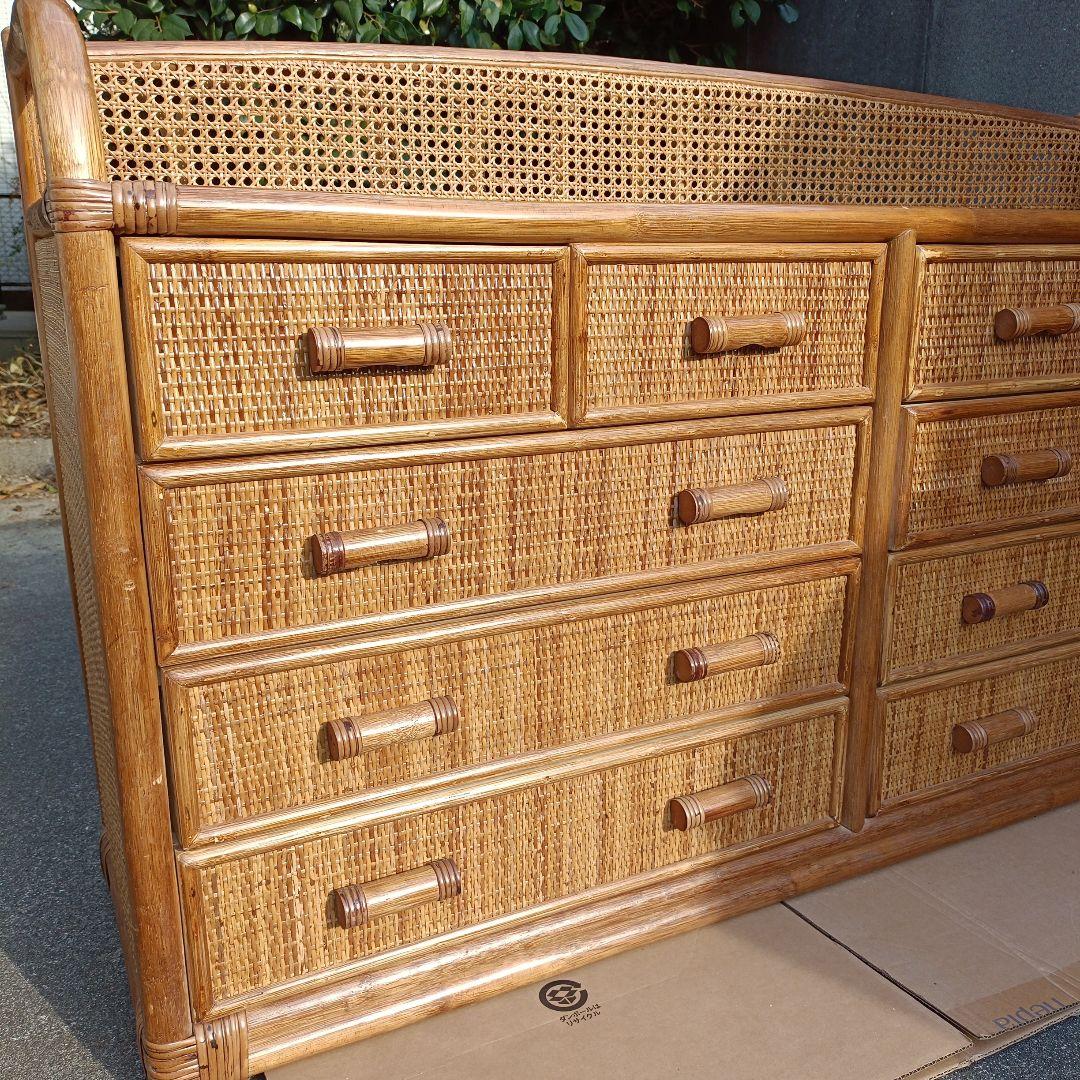 【希少】籐 ラタン チェスト 4段 引き出し10個 アジアン家具 収納タンス