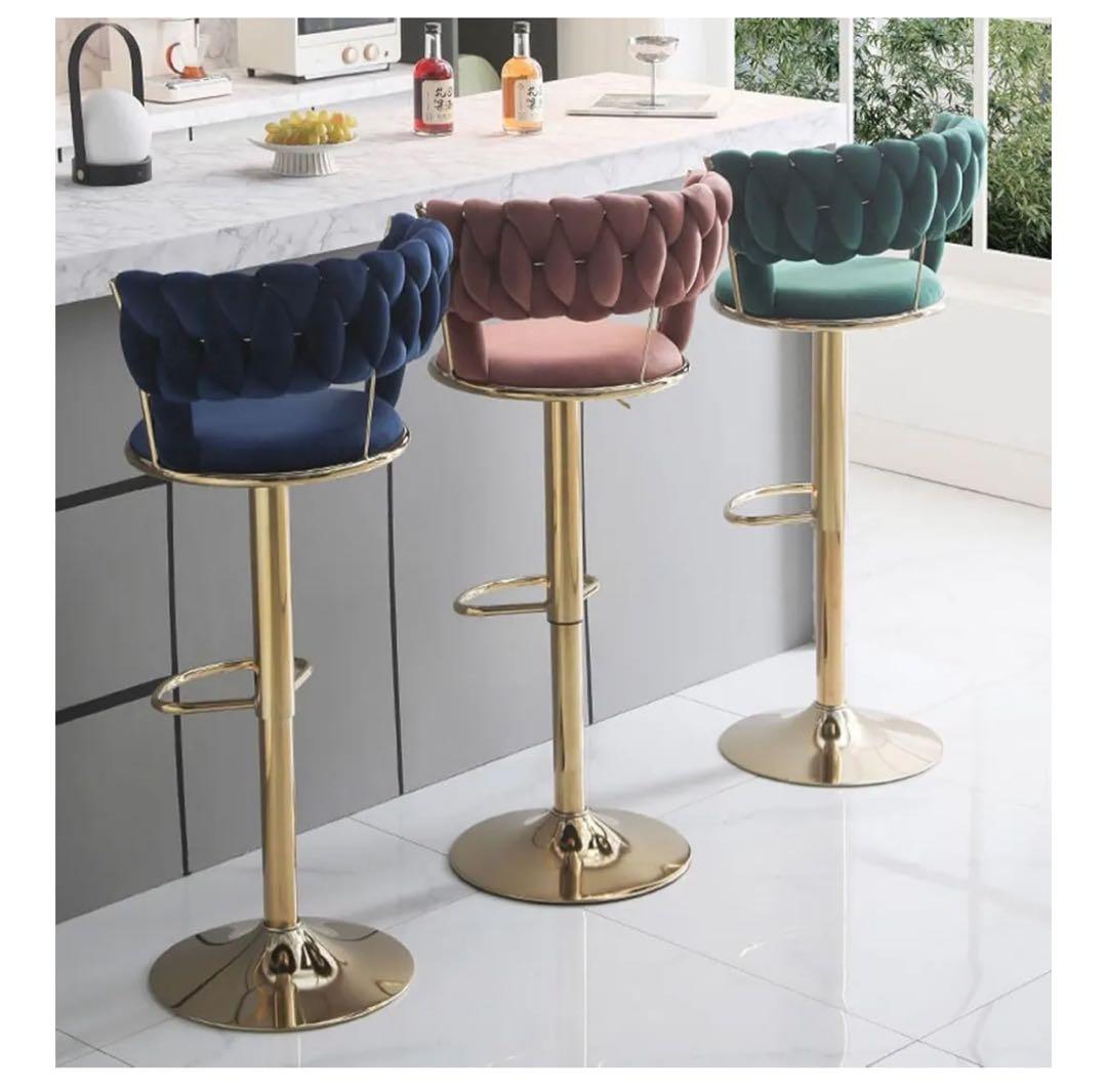 背もたれ椅子 回転バーチェア カウンター　白　ベルベット