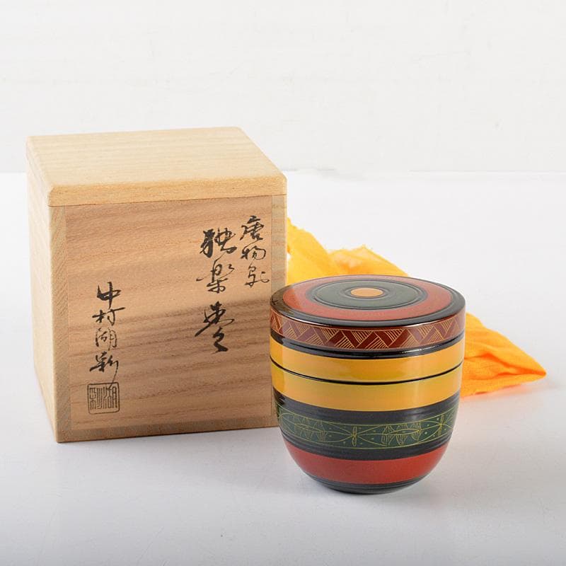 茶道具　山中塗　中村湖彩作　唐物写し　独楽棗　共箱　Ｖ　6294