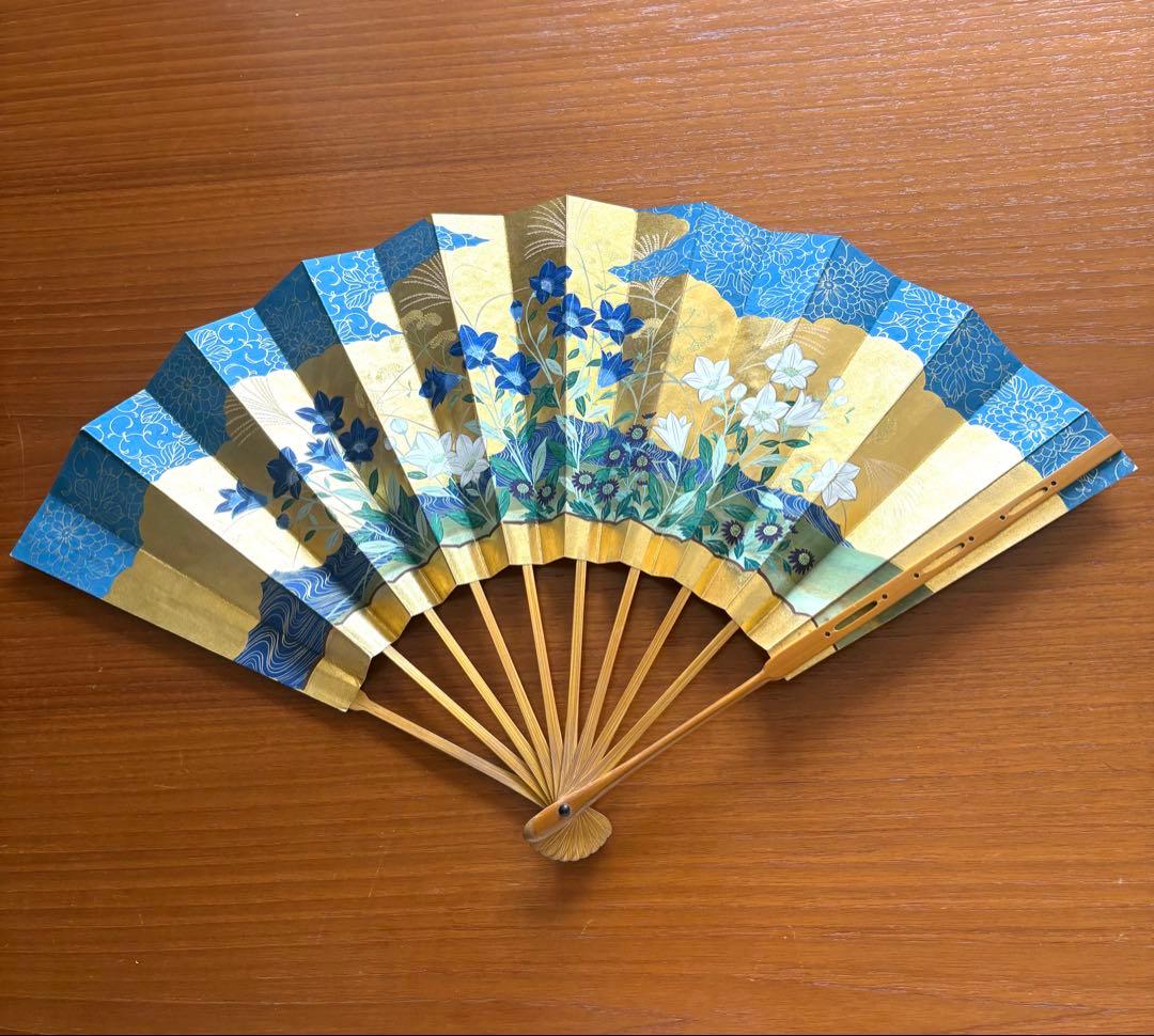 観世流　本金花柄舞扇青金色