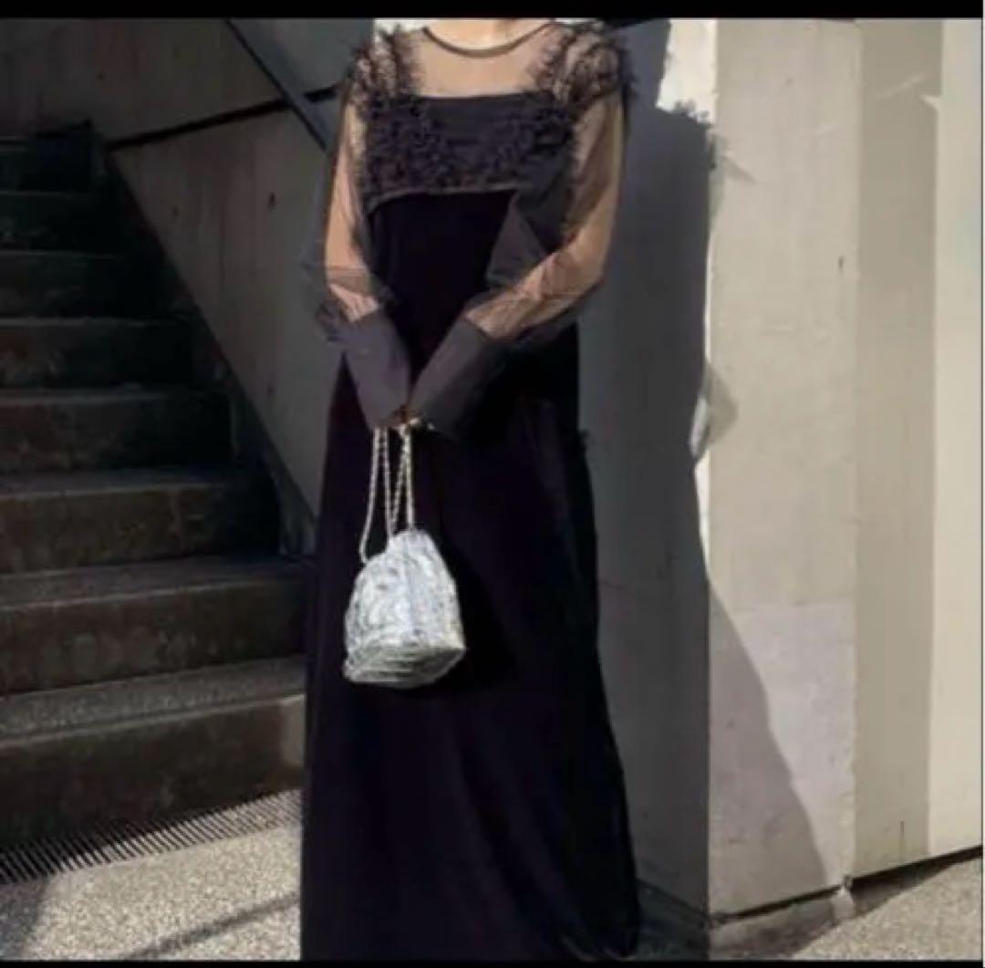 CAPRICIEUX LE'MAGE チュールフリルベロアワンピース