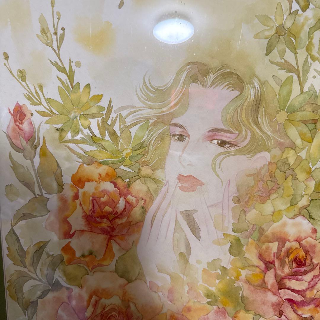 くげ じゅんこ 水彩画 サイン 額縁 付き 90×70cm
