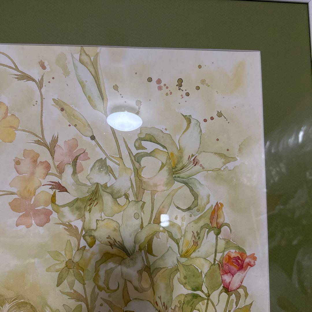 くげ じゅんこ 水彩画 サイン 額縁 付き 90×70cm