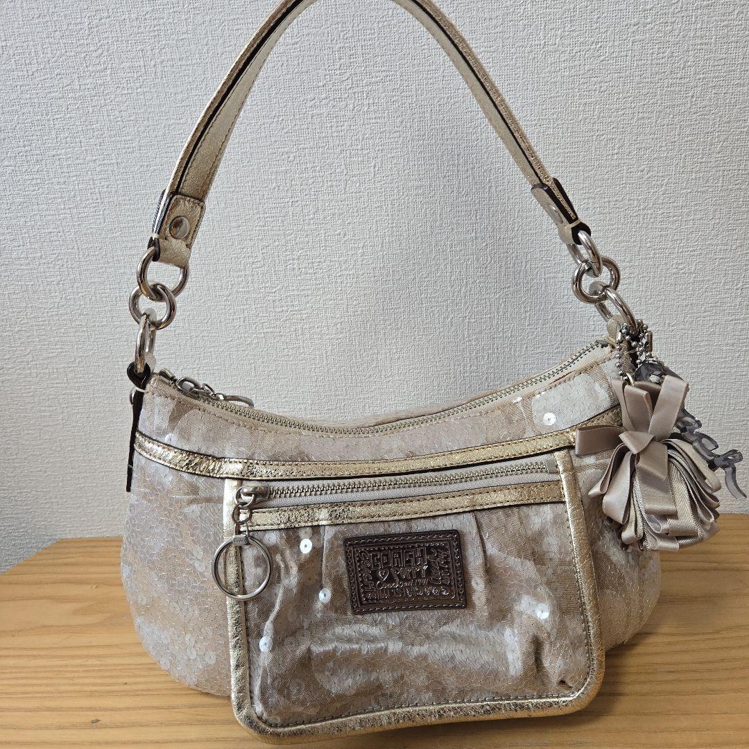 ★ド派手★COACHポピー　スパンコールショルダーバッグ★チャーム４点&袋付き★