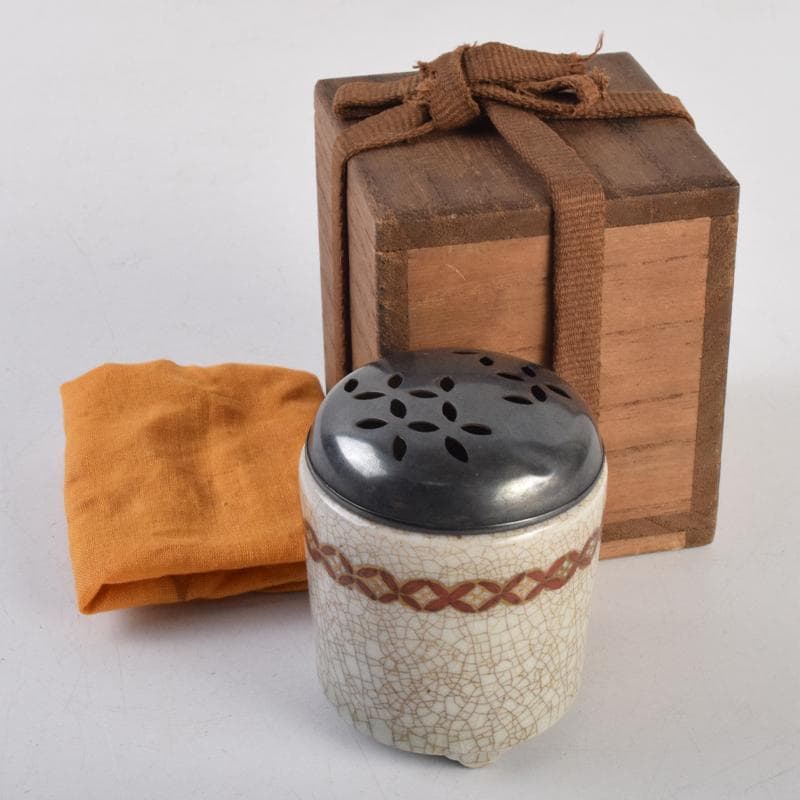 茶道具　野々村仁清作　色絵金彩　銀火屋約18g　香炉　時代箱　M　R9105