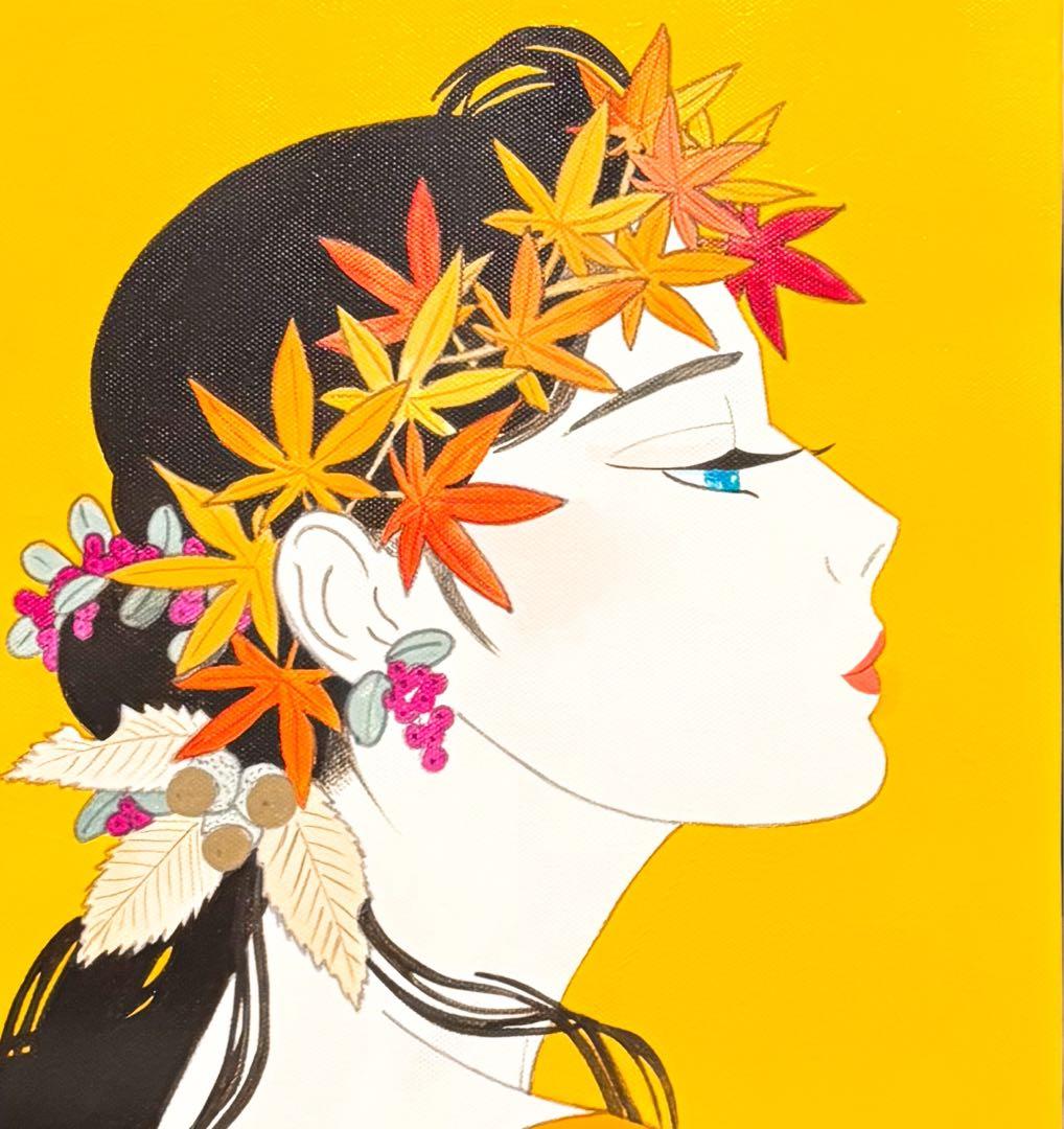 【F4号】手描き油彩画　鶴田一郎　額縁　未使用額　サイン　落款　ノエビア　美人画