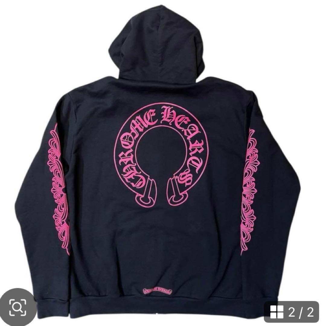 クロムハーツ ジップアップ パーカー ピンク フローラル ホースシュー XS