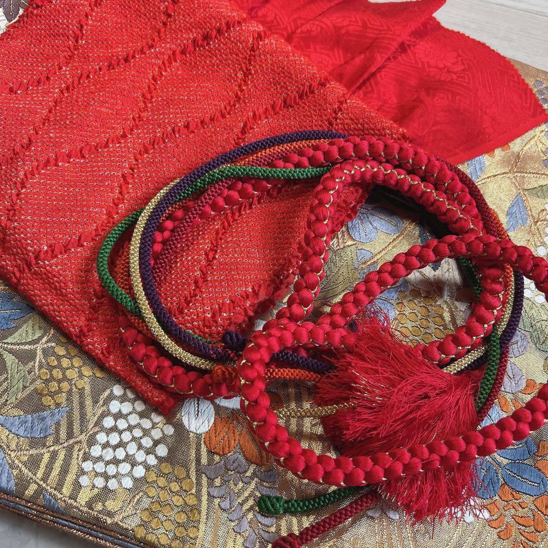 特価　振袖　フルセット　正絹　赤　古典柄　成人式