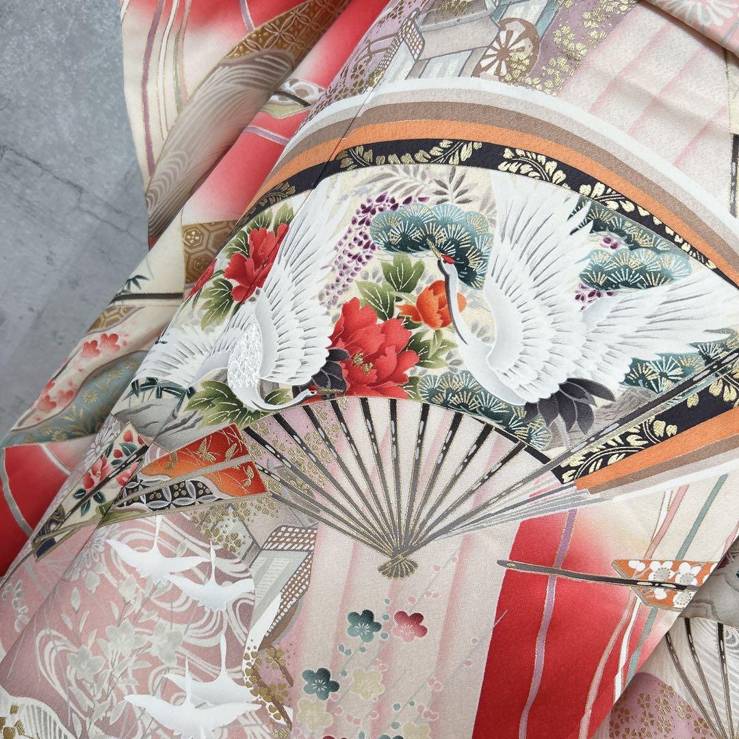 特価　振袖　フルセット　正絹　赤　古典柄　成人式