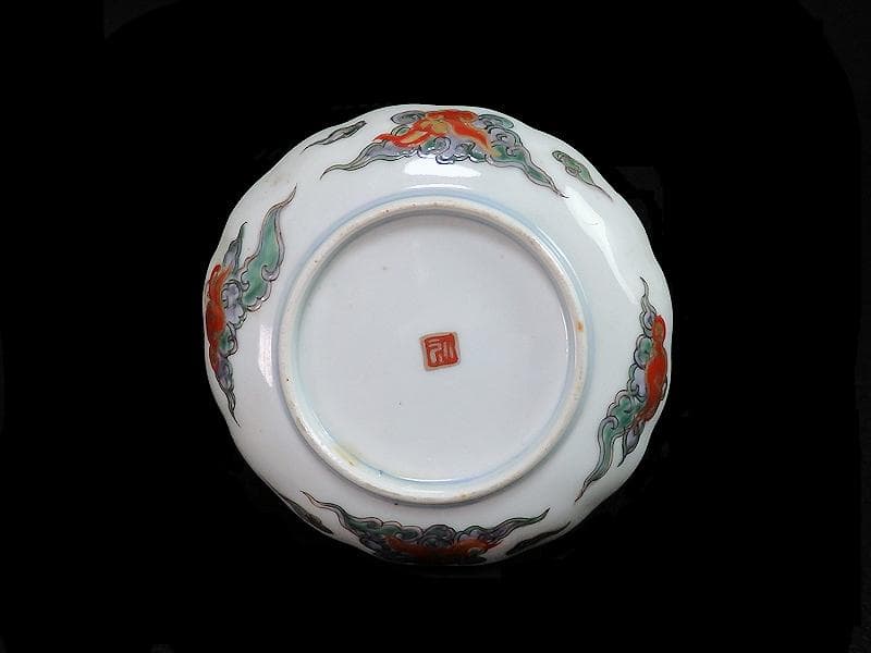 古伊万里　色絵　傘美人に筍掘りの図　４寸皿　５枚　A697AS-BZq