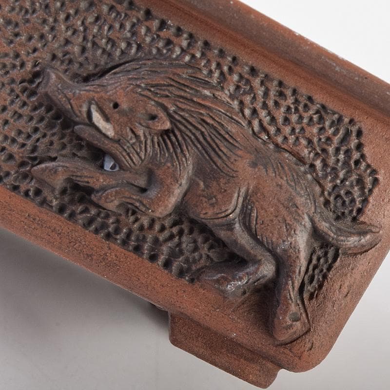 駿河山正作　紫砂　朱泥　猪刻　小さな植木鉢　盆栽鉢　V　R8834