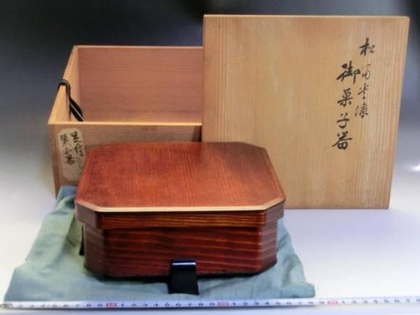 菓子器■漆器 足付き 松甫堂漆？ 御菓子器 菓子鉢 四つ足 蓋物 時代物 骨董■