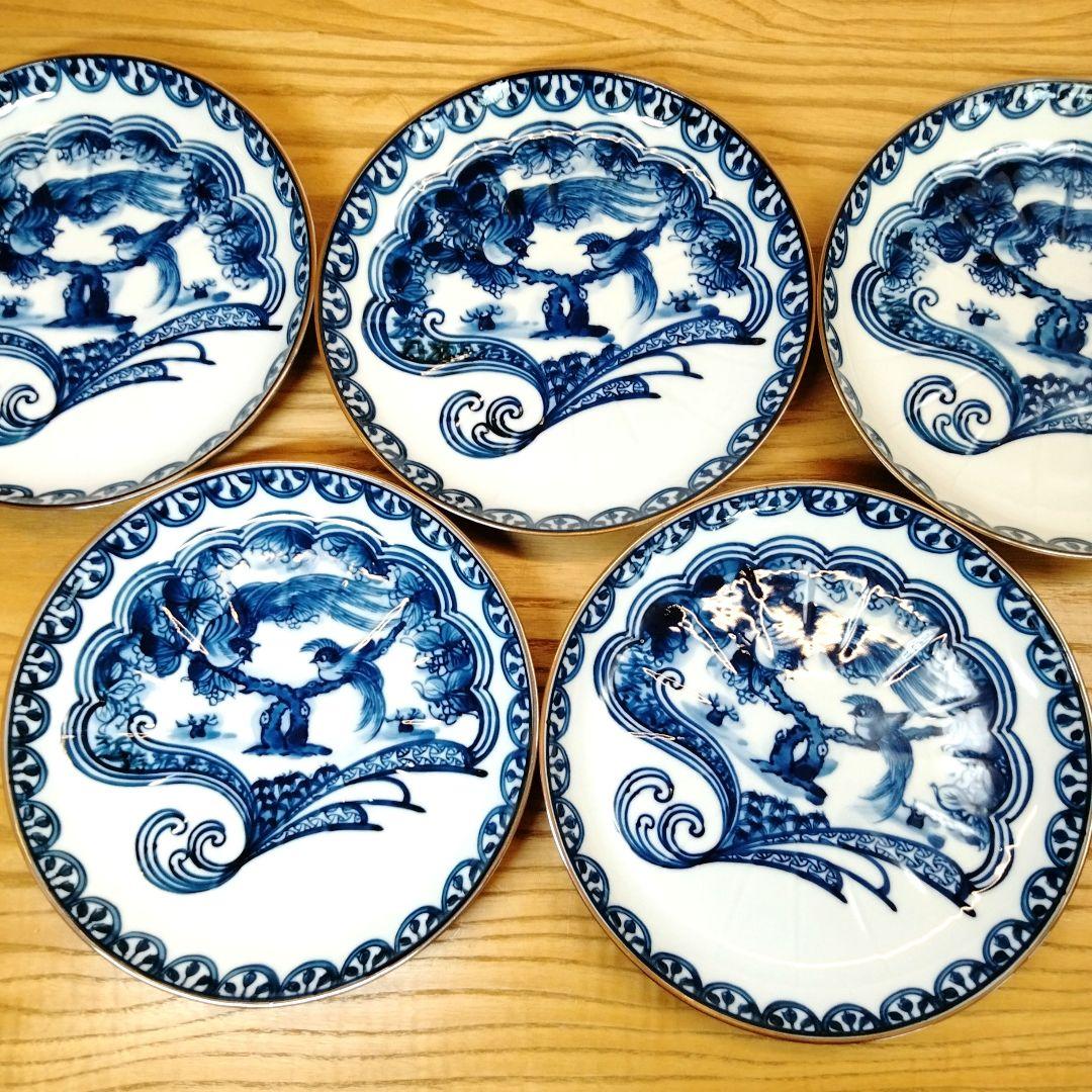 加藤 利昌 清水焼 青華瑞鳥皿5客