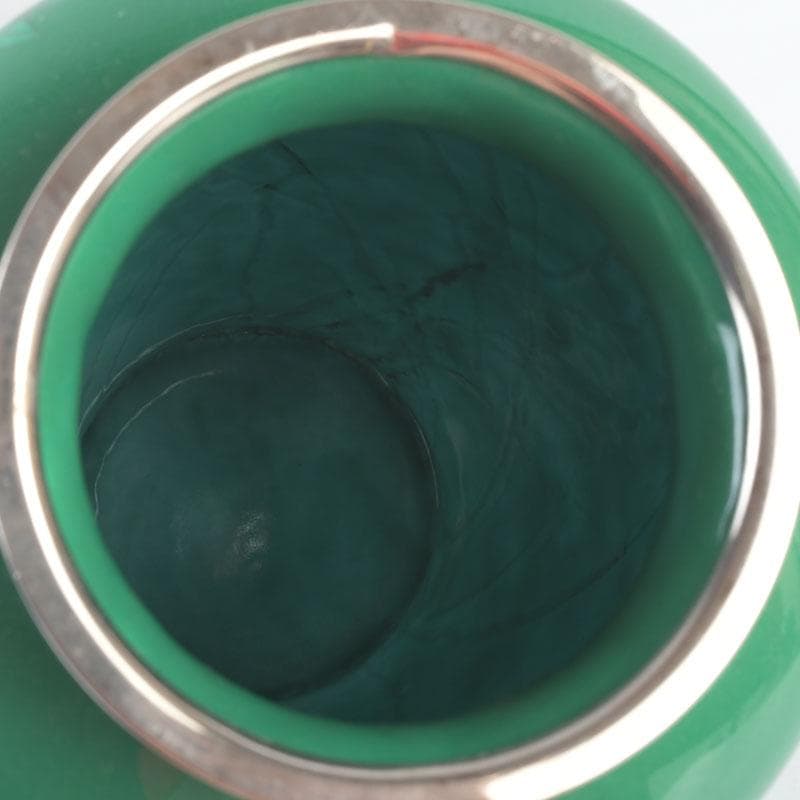 七宝焼　緑釉　牡丹文　花瓶　唐木台付　V　9324