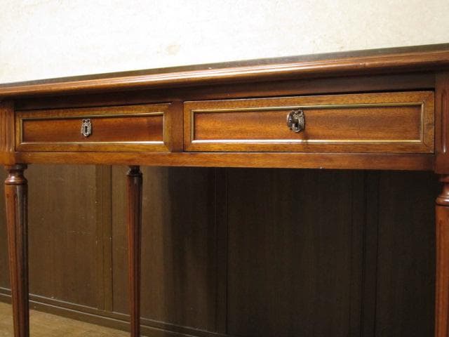 フランス アンティーク ルイ16世様式 マホガニー レザートップ デスク 鍵付き