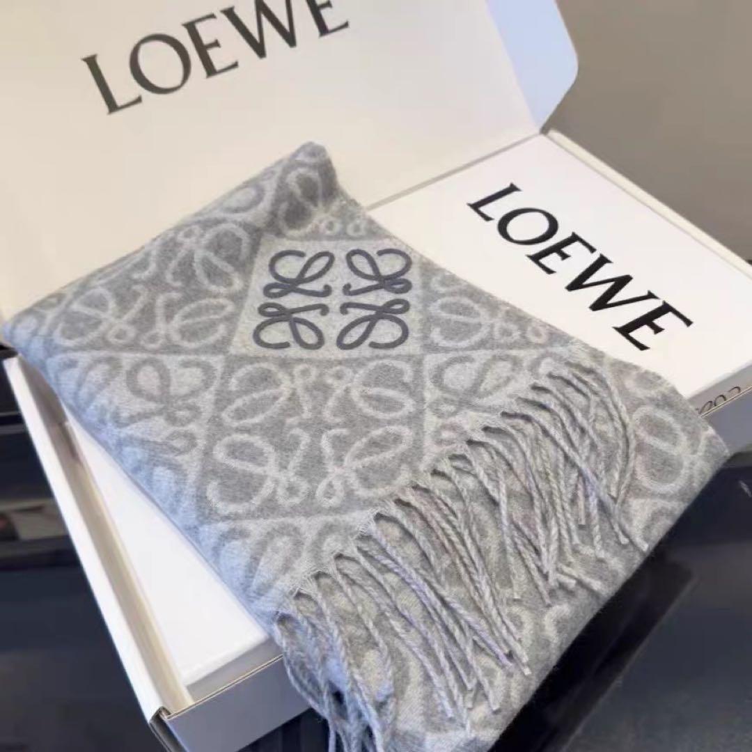 LOEWE ロエベ　アナグラム総柄　カシミヤマフラー　グレー
