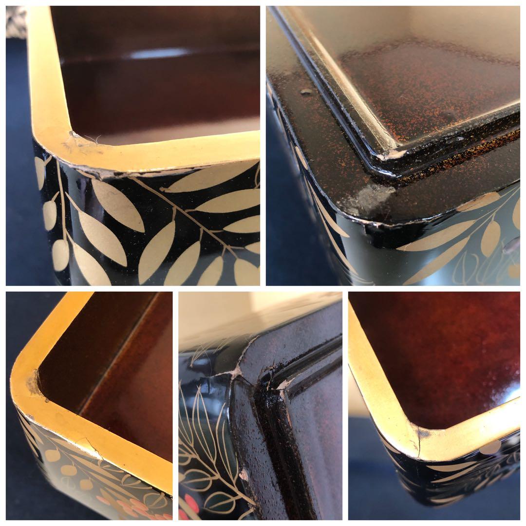 《R》黒内梨地 総蒔絵 螺鈿 南天 鶴若松 四段重 替蓋 260121き6