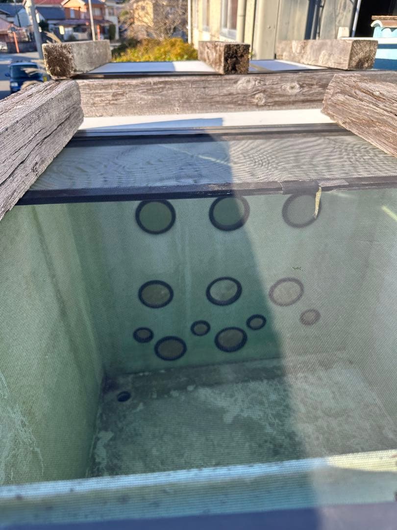 緑色の水槽 約横2150.幅1100.高さ1000ぐらいです