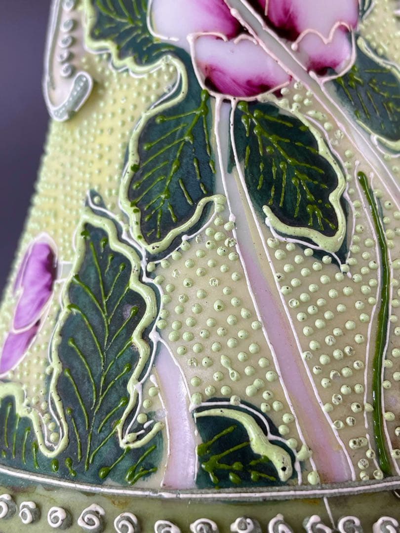 【希少】オールドニッポン 約２５．３cm 花紋 一陳盛上げ アールヌーボー 花瓶