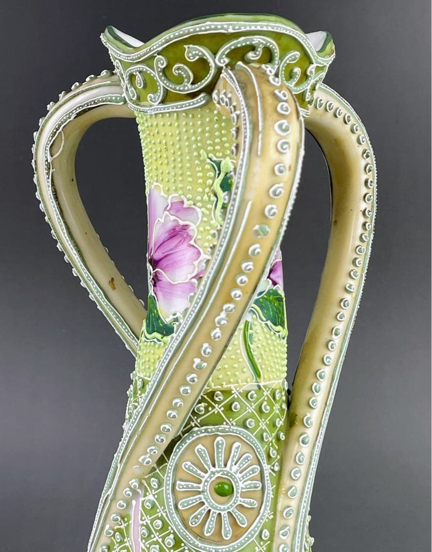 【希少】オールドニッポン 約２５．３cm 花紋 一陳盛上げ アールヌーボー 花瓶