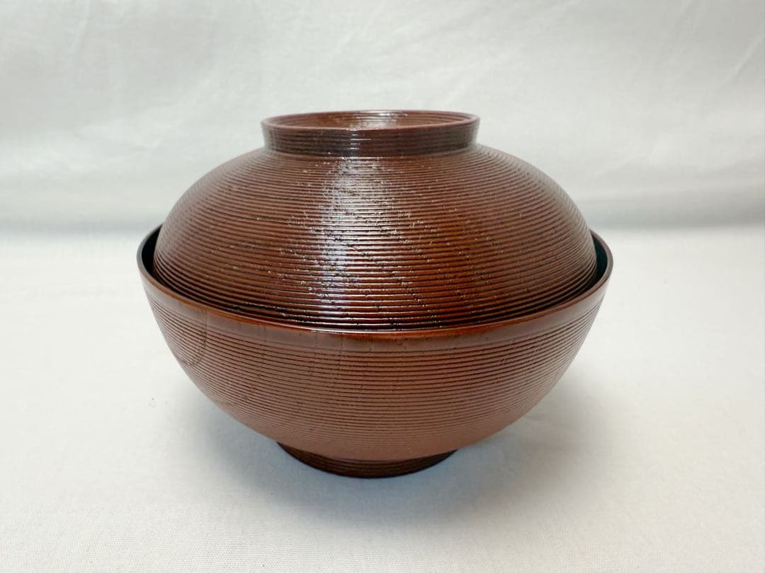 ほぼ未使用 懐石道具 天然木製 本漆塗 千筋 雑煮椀 5客揃 溜塗 内黒 共箱