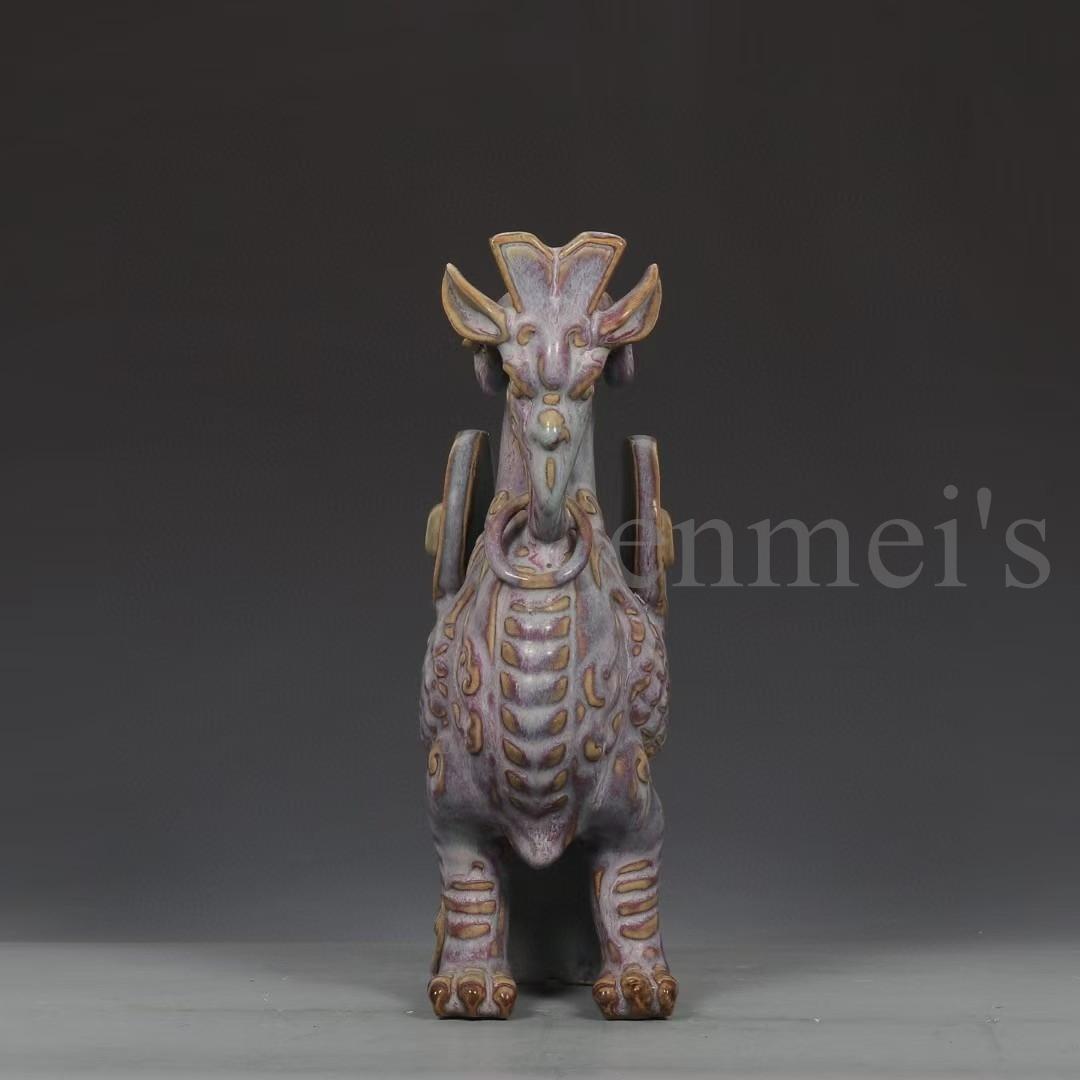 中国古美術・旧藏宋钧窑款羊形烛台・玫瑰紫釉・文房具・木箱付・案頭・置物・聚財置物