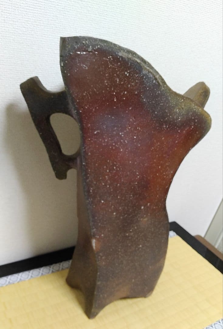 ◇陶芸美術　今野春雄　 56cm高　備前焼　 水差し形 花器 大形花瓶