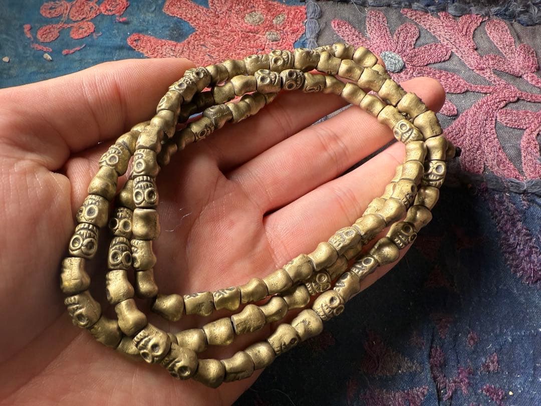 ネパール製合金チティパティ(スカル)数珠　マーラー　ヴィンテージオールドストック