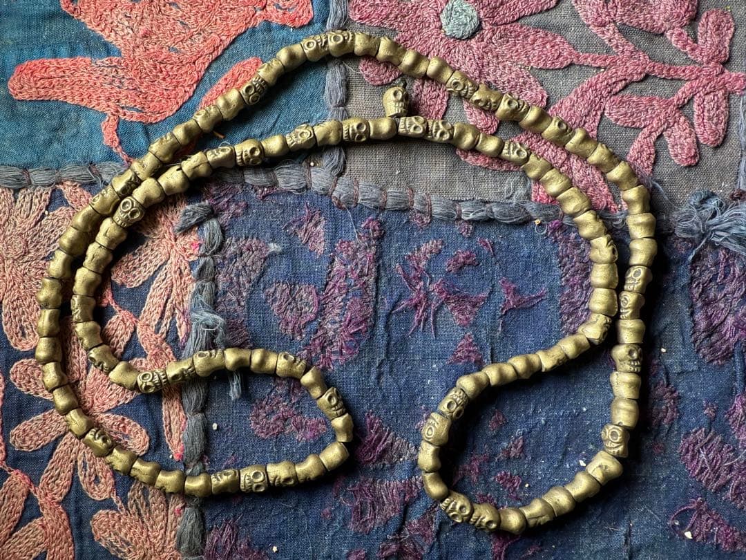 ネパール製合金チティパティ(スカル)数珠　マーラー　ヴィンテージオールドストック