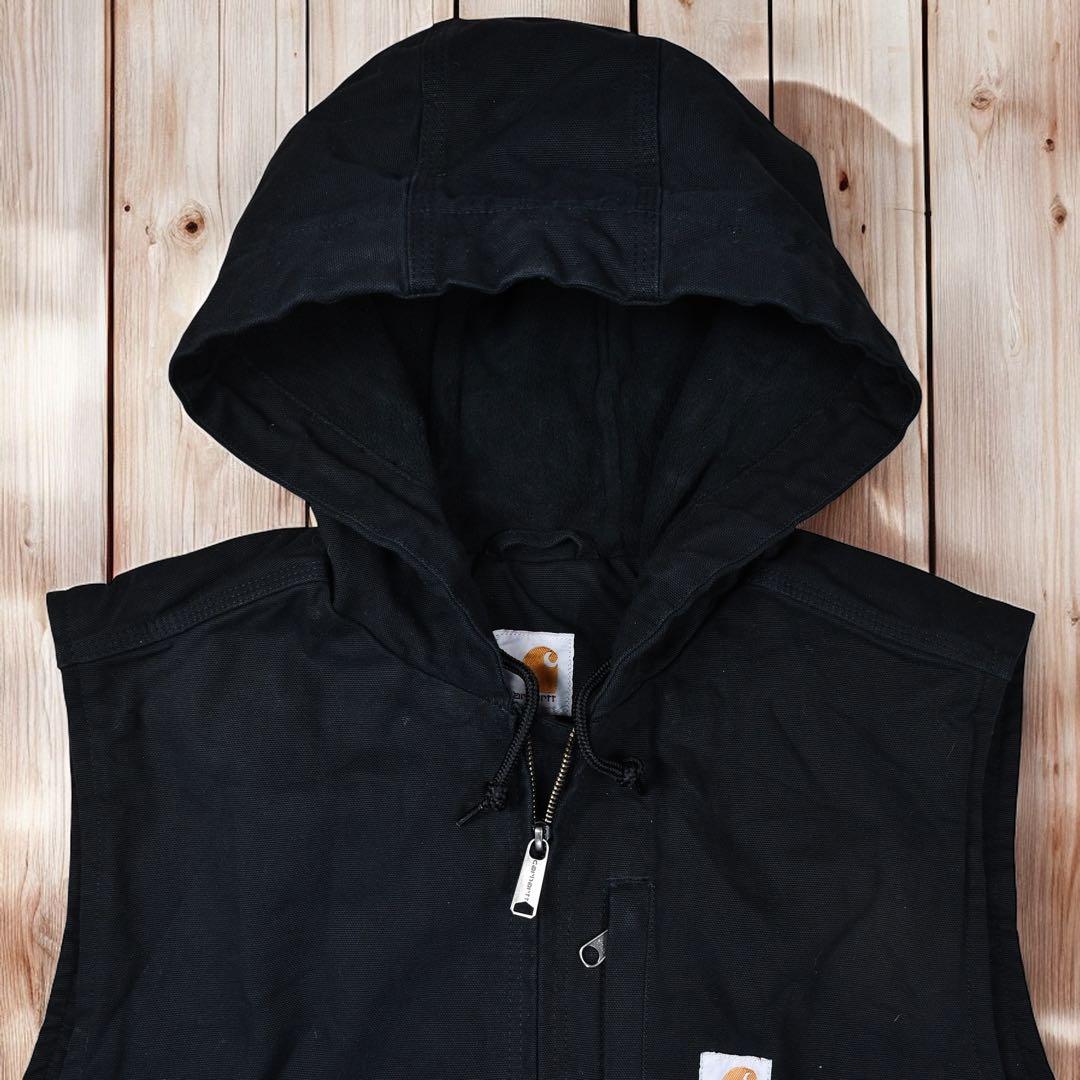 12M534◯ Carhartt ブラック フーディー ダックベスト ジャケット