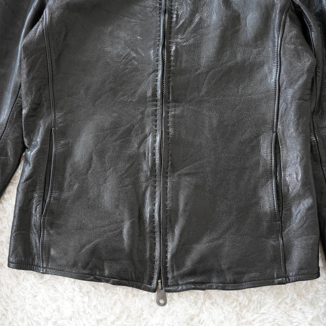 【美品】junhashimoto　襟付きシワ加工レザージャケット　L　黒