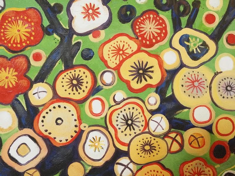 風景画　油絵　片岡球子　F6号　梅　額付き　手描き　肉筆