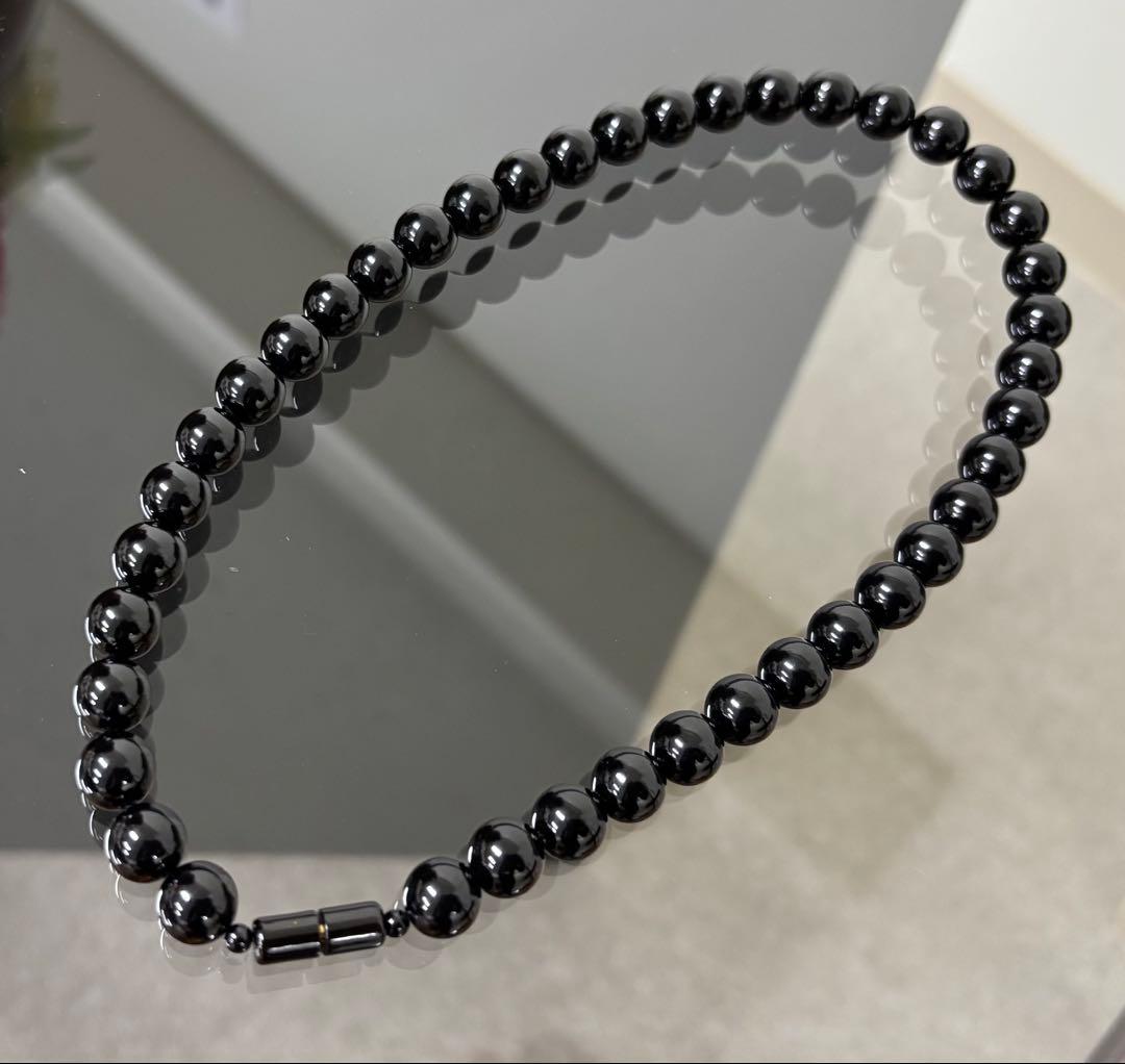 天然 黒珊瑚ネックレス（大玉１０mm珠）鑑別書付き②