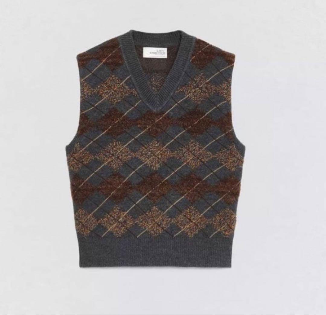 Zara SOSHI OTSUKI テクスチャードダイヤモンドニットベストS-M