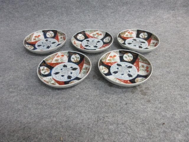 伊万里焼金彩染錦草花文小皿5枚 [B26553]