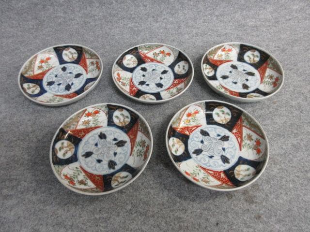 伊万里焼金彩染錦草花文小皿5枚 [B26553]