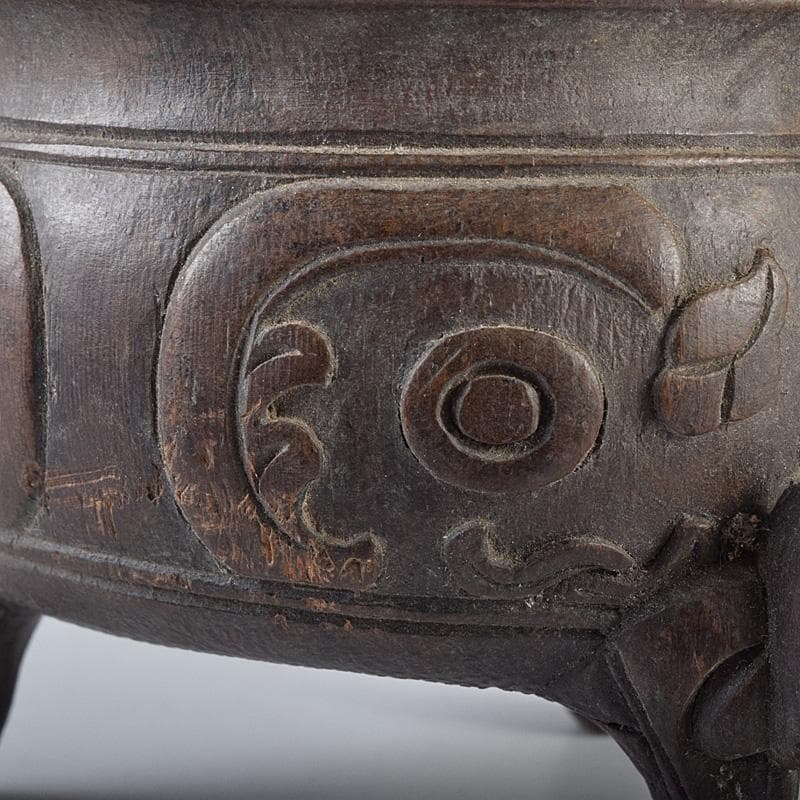 中国　古竹彫刻　獣摘饕餮文　香炉　鼎　V　R8107