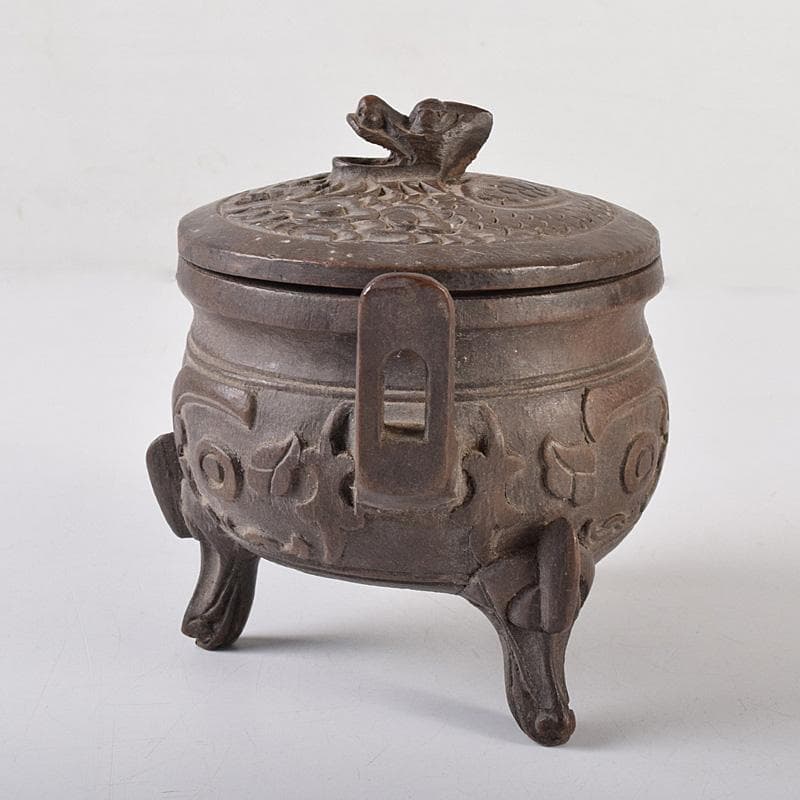 中国　古竹彫刻　獣摘饕餮文　香炉　鼎　V　R8107