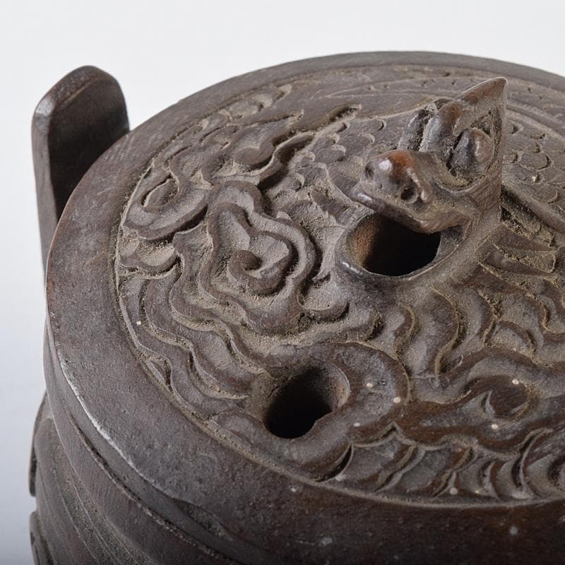 中国　古竹彫刻　獣摘饕餮文　香炉　鼎　V　R8107