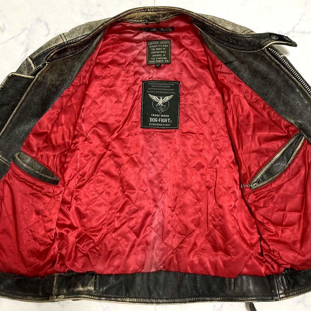 DOG FIGHT カウレザー ライダースジャケット 中綿 エイジング加工 5