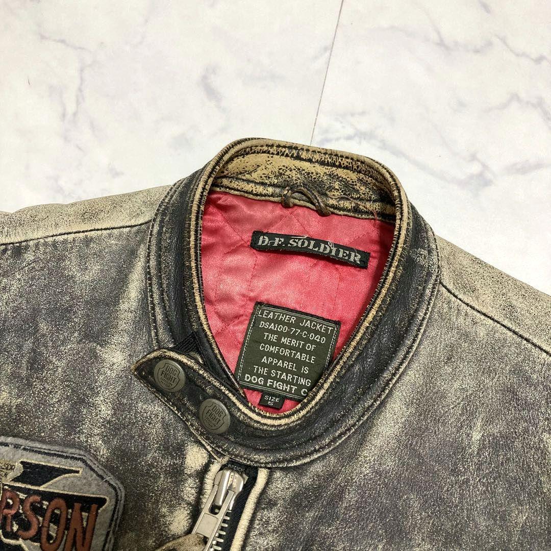 DOG FIGHT カウレザー ライダースジャケット 中綿 エイジング加工 5
