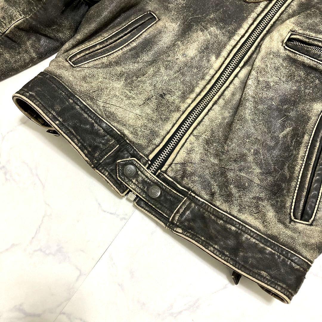 DOG FIGHT カウレザー ライダースジャケット 中綿 エイジング加工 5