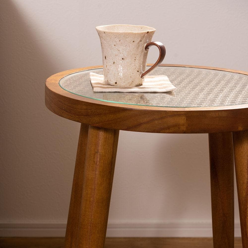 新品 送料込み ラタン ラウンド サイドテーブル S 35×45cm