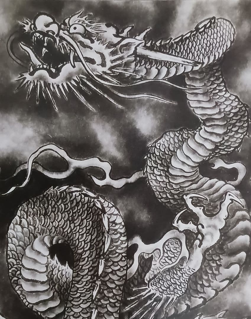 加藤龍山　日本画「日の出紅富士昇り龍」と水墨画昇龍のポスターのセット