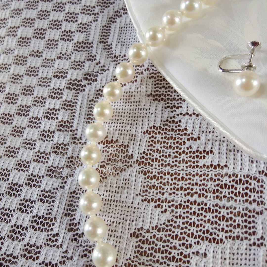 らら 伊勢志摩産7.5ー8mm高品質の本真珠ネックレスとイヤリングセッ